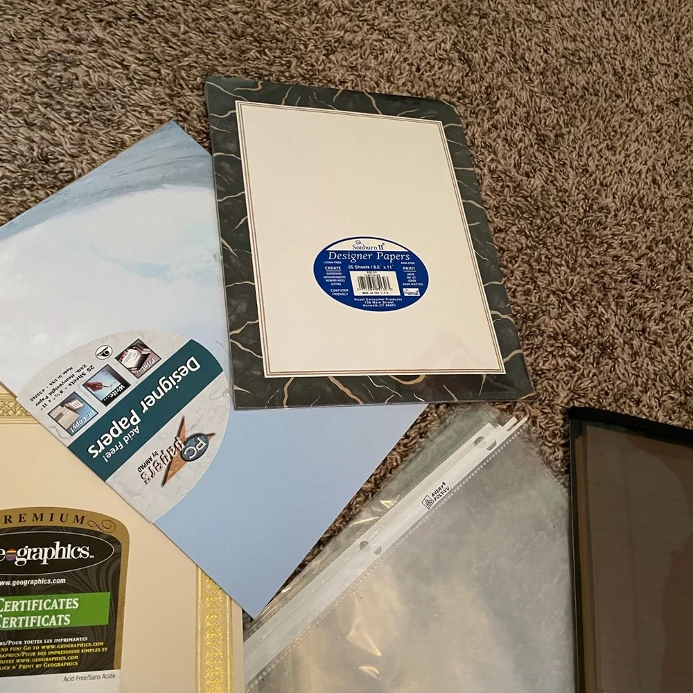 Assorted Office Supplies incl designer stationery clear portfolio plus